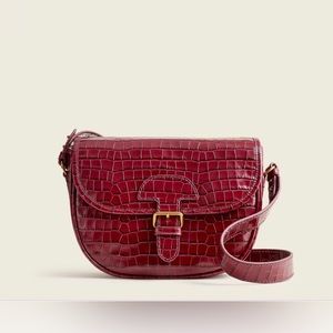 NWT J CREW Women’s large saddle bag in croc-embossed leather